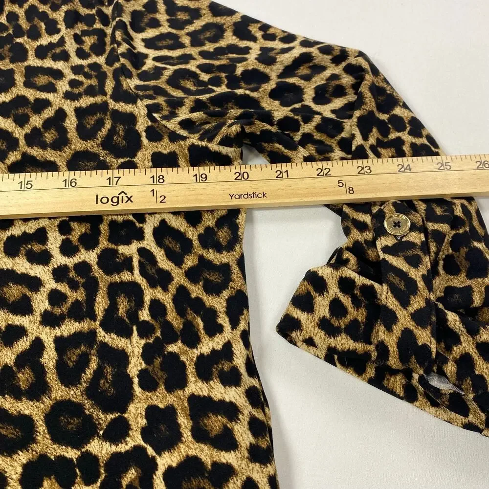 Michael Kors Leopard Print Zip Front Top – Long Sleeve Medium